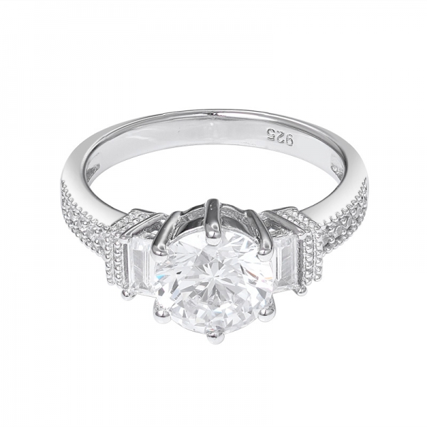 1.5ct Round Brilliant Cubic Zirconia Rhodium over sterling silver engagement ring 