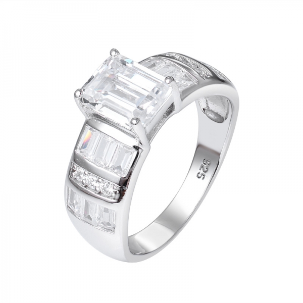 1ct Emerald Cut White Cubic Rhodium over sterling silver engagement ring 