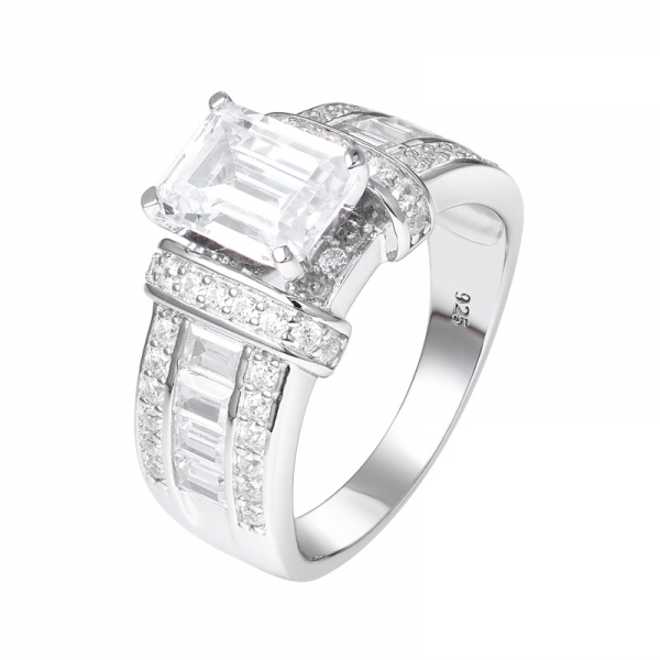 1ct Emerald Cut White Cubic Rhodium over sterling silver engagement ring 