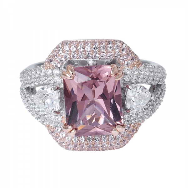 Created Pink morganite Princess cut 2-tone plated over sterling silver engagement ring 