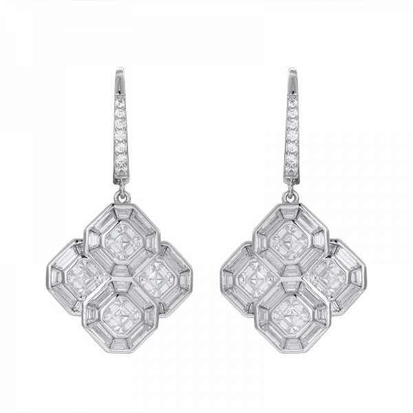 colorful Cubic Zirconia 18K white Gold Over Sterling Silver Asscher Cut earring 