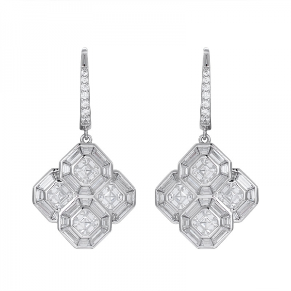 colorful Cubic Zirconia 18K white Gold Over Sterling Silver Asscher Cut earring 