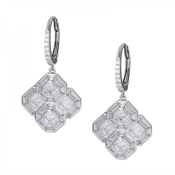 colorful Cubic Zirconia 18K white Gold Over Sterling Silver Asscher Cut earring 