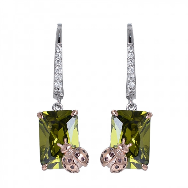 Peridot CZ Princess Cut 2-tone Over 925 Sterling Silver dangle earring 