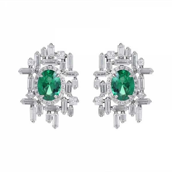 1 ct round Green Lab Created Emerald Rhodium over Sterling Silver stud earring 