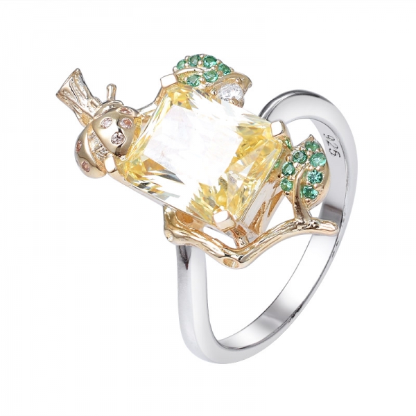 Lab Created Yellow Diamond Emerald Cut 2-tone over Sterling Silver engagement ring 