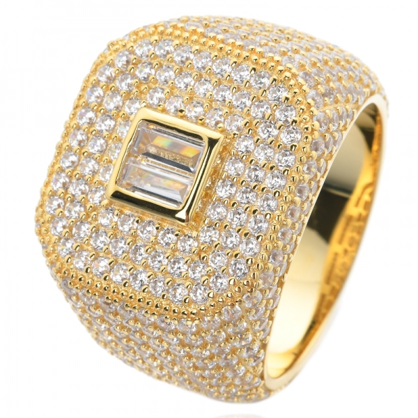 Baguette White Cubic zirconia Yellow gold over sterling silver custom rings 