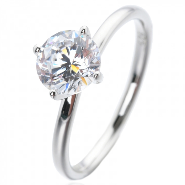 1.2ct round white cubic zirconia rhodium over sterling silver simple engagemnt ring 