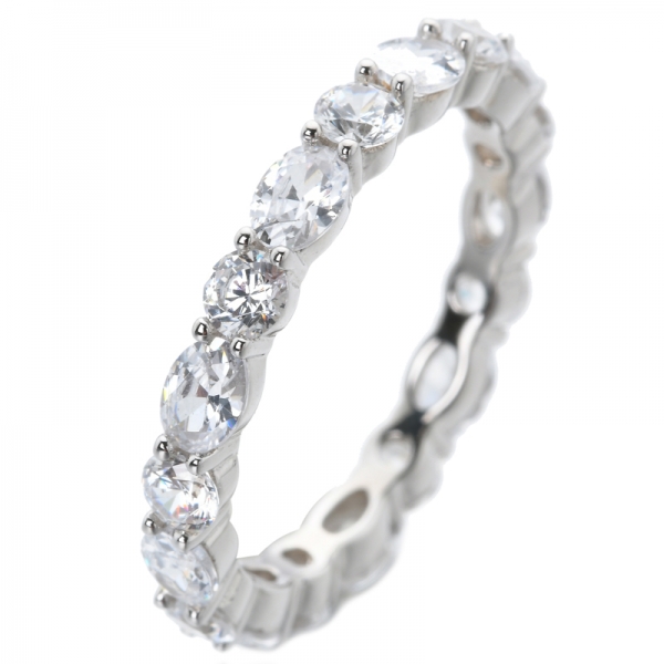 Oval&round White Cubic rhodium over sterling silver jewellery Eternity ring 