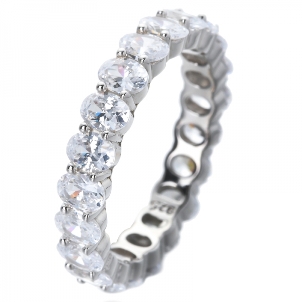 3.0mm*4.0mm Oval Cut white Cubic zirconia rhodium over sterling silver modern Eternity ring 