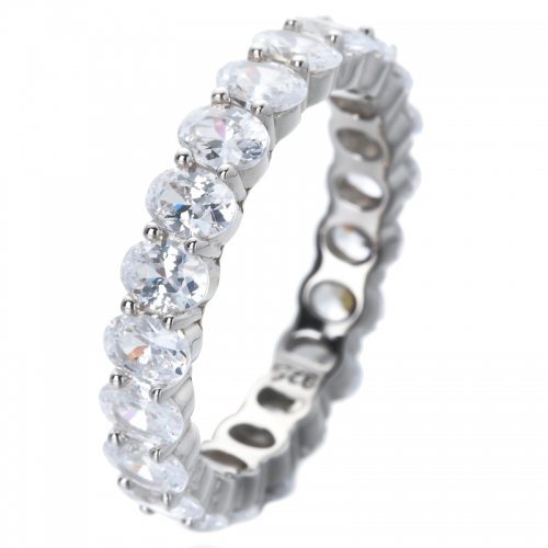 3.0mm*4.0mm Oval Cut white Cubic zirconia rhodium over sterling silver modern Eternity ring