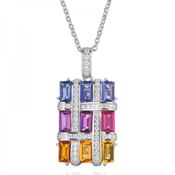 925 Brilliant Multi Color Rhodium Plating Over Sterling Silver Pendant 