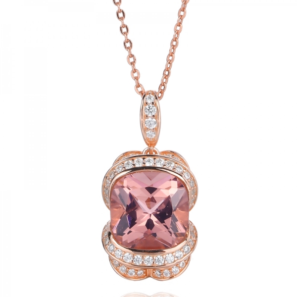 Cushion Morganite Nano Rose Gold Plating Over Sterling Silver Pendant 