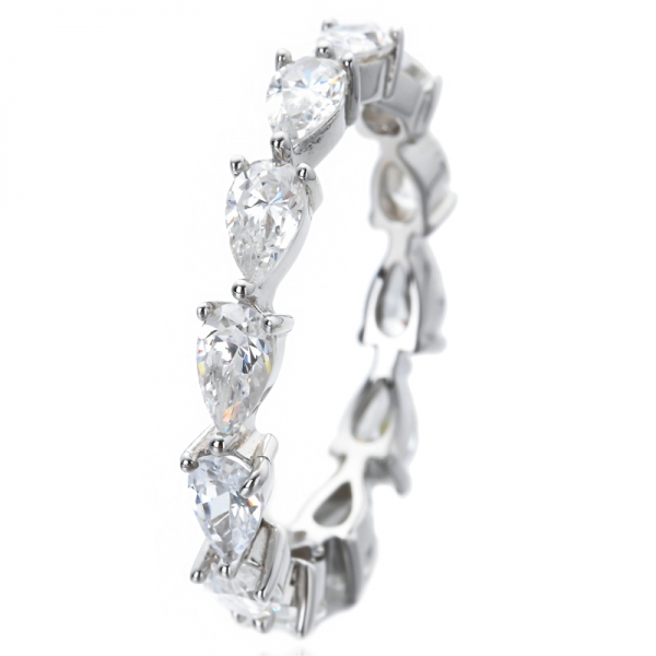 Pear Shape white cubic zircoina rhodium over eternity ring 