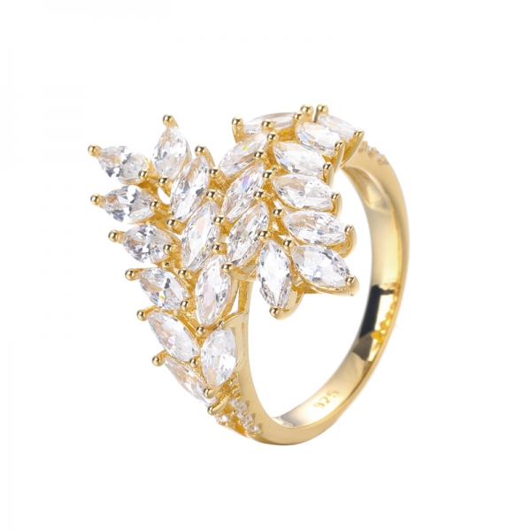 marquise cut white cubic zirconia 18k yellow gold plated sterling silver olive leaf wedding ring 