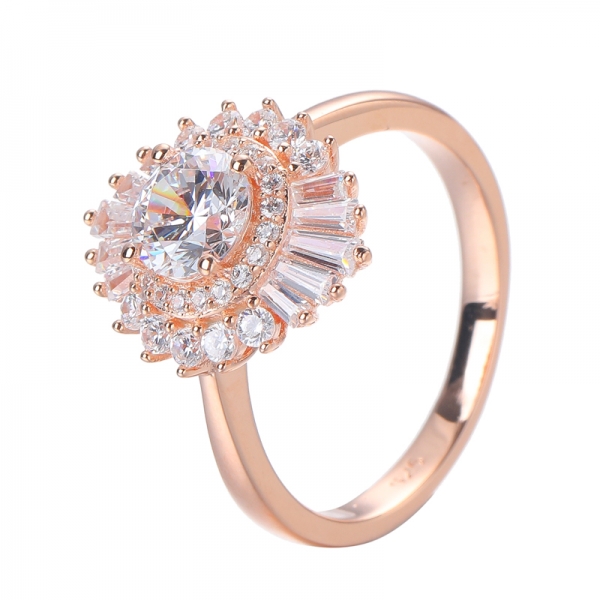 18K Rose Gold Plated Sterling Silver 6.0mm White Simulated cz diamond Women Engagement Anniversary Ring 