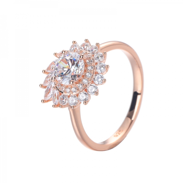 customized rose gold plated 0.8ct round simulated diamond engagement ring 