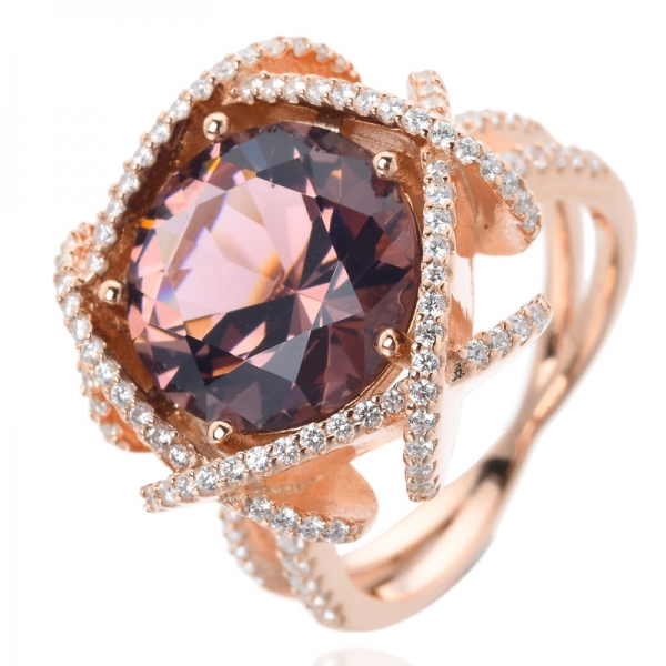 Round Morganite 10MM Gemstone in rose tone Split Shank Engagement Bridal Ring 