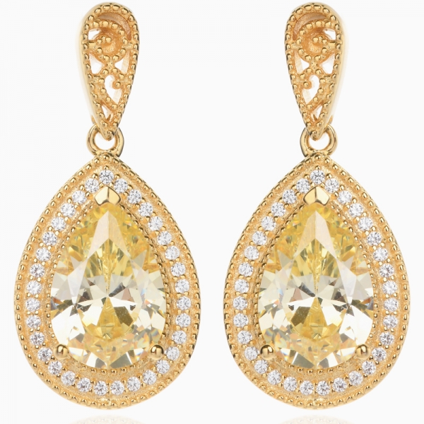 Simulated Yellow diamond Earrings 18K Yellow Gold Plated Pear Cubic Zirconia Simulated Diamond Halo Stud Earrings 