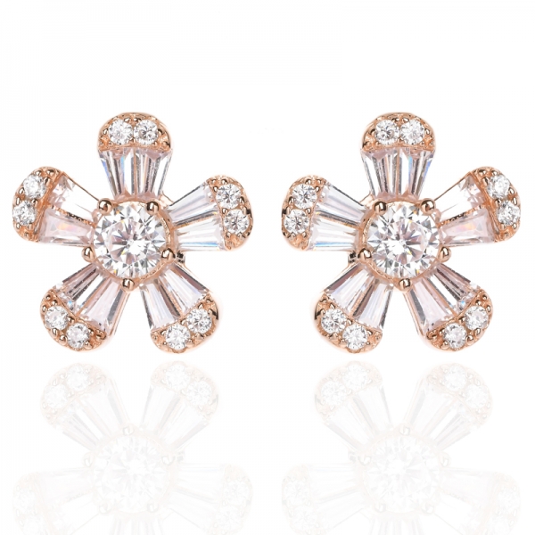 925 Sterling Silver Trap Cubic zirconia Rose gold plated Frozen Winter Snowflake Earrings 