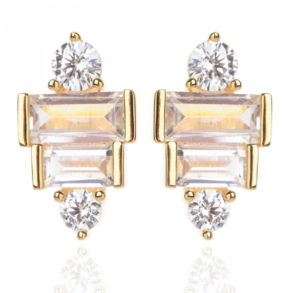 Baguette Cut CZ Stud Earrings Tiny Dainty Earrings for Women 