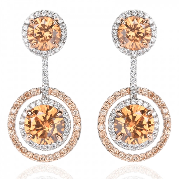 Lab Simulated yellow diamond round cubic drop dangle earring 