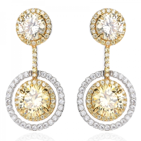 Lab Simulated yellow diamond round cubic drop dangle earring 