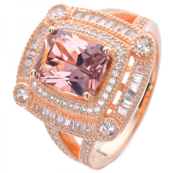 Cushion Morganite Rose-Tone Sterling Silver Cushion Pave Ring 