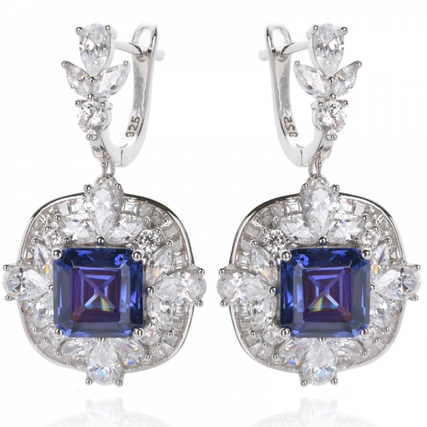 925 Sterling Silver Blue Tanzanite Asscher cut Earrings For Women 