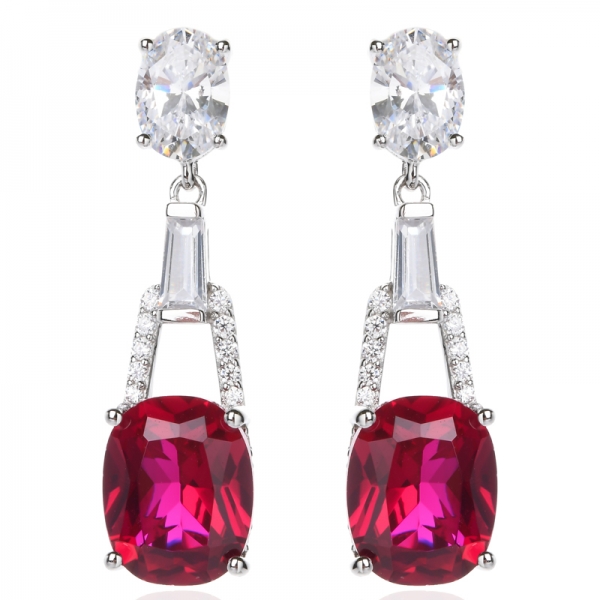 925 Sterling Silver Long Drop Dangle Elegant Created Ruby Gemstone Wedding Bridal Chandelier Earrings 