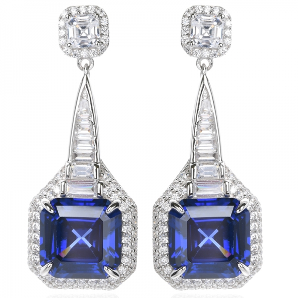 Asscher Cut Created Tanzanite 925 Silver dangle Earring For Women's 