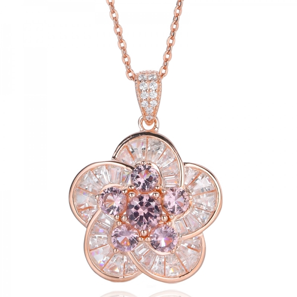 Rose Gold Plated Sterling Silver Pink Morganite Flower pendant necklace 