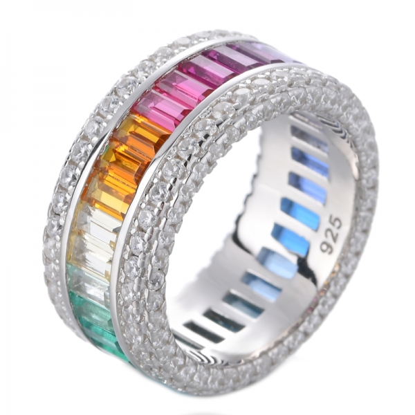 Multicolor Band Baguette Gemstone Rings 925 Sterling Multicolor Ring 