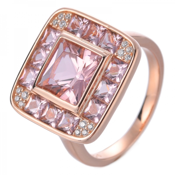 Square Princess Cut Halo Morganite and Diamond Accented Engagement Ring 