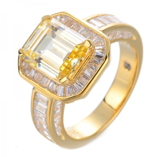 18K Gold Plated Emerald Cut Yellow Cubic Zirconia Cocktail Engagement Wedding Anniversary Rings 