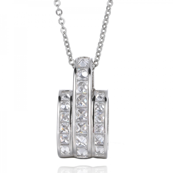 Women's Rainbow Crystal Rhinestone Square Princess Bar Pendant Necklace 