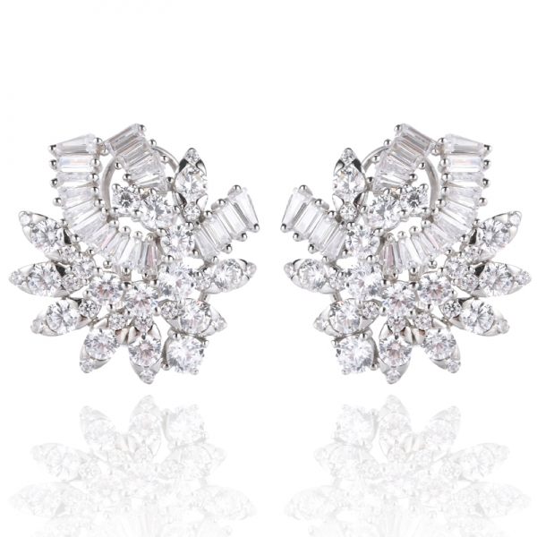 White Gold Plated Leaf Cubic Zirconia Stud Earrings 