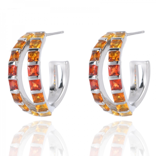 Multi Colored Rainbow Princess Cut Sapphire Hinged Hoop Earrings 