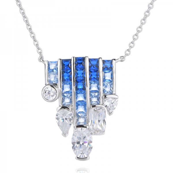 Sterling Silver Art Deco Synthetic Blue Sapphire Necklace 