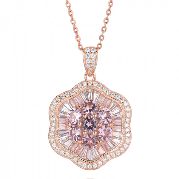 Simulated Morganite Pendant for Women in Rose Gold-Tone Sterling Silver 
