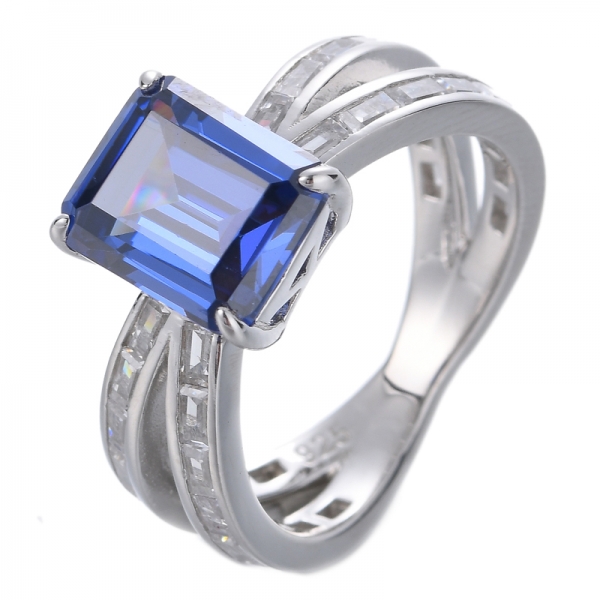 White Gold 8*10mm Emerald Cut Blue Tanzanite December Gemstone Diamond Engagement Ring 