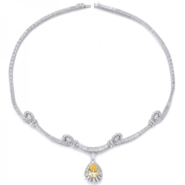 925 Sterling Silver Lab Simulated Yellow Diamond Pear Cuting Dinner Party Necklace 