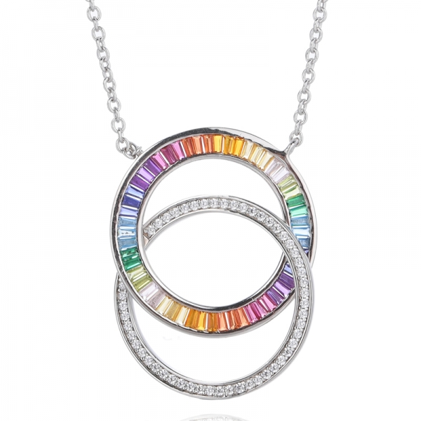 Sterling Silver Eternity Necklace with Rainbow Synthetic Sapphire gemstone 
