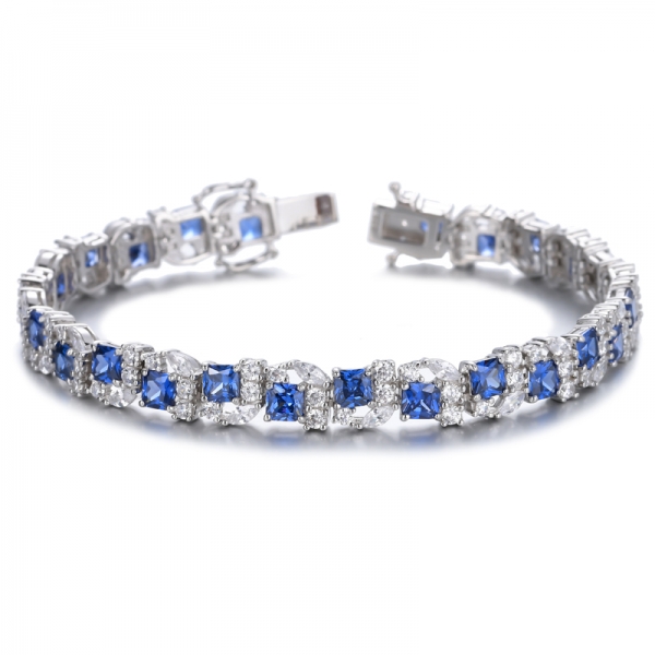 925 Sterling Silver Blue Tanzanite Princess Cut Tennis Bracelet For Women 