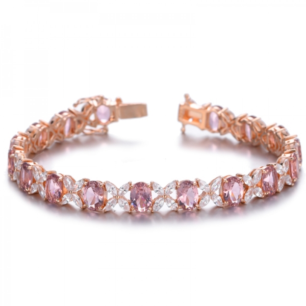 Rose Gold Plated 1.0CT Oval Cut Morganite Gemstone 925 Sterling Silver Bridal Tennis Bracelet 