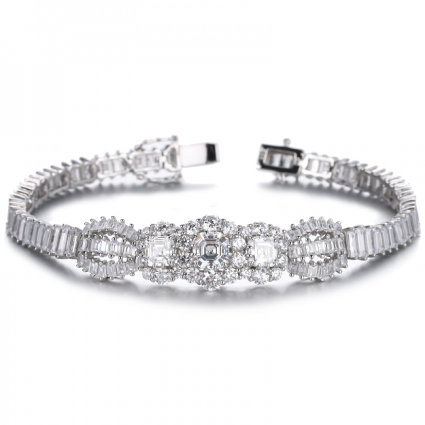 925 Sterling Silver Yellow Diamond Asscher Cut Halo Bracelet 