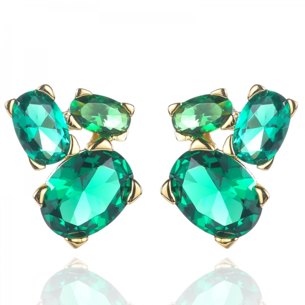 925 Oval Emerald Gold Plating Over Sterling Silver Stud Earrings 