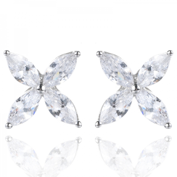 925 White Mariquesa Rhodium Plating Over Sterling Silver Stud Earrings 