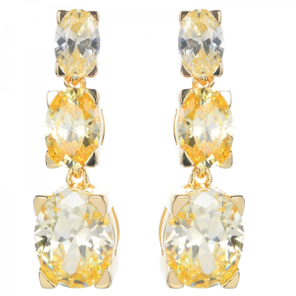 925 Oval Canary Gold Plating Over Sterling Silver Dangling Earrings 