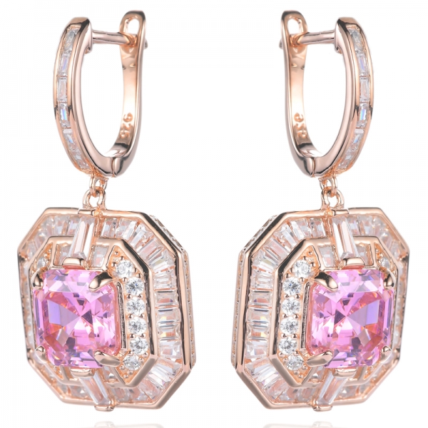 925 Pink Asscher Cut Rose Gold Plating Over Sterling Silver Earrings 